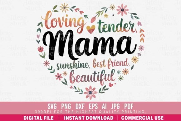 Mama Heart Quote Floral SVG Bundle